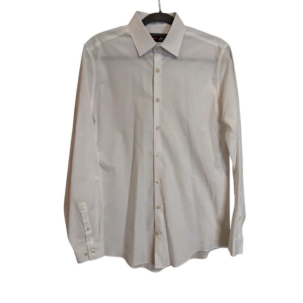 J. Ferrar Mens Slim Fit Dress Shirt White Long Sleeve Button Up M 15-15.5 34-35